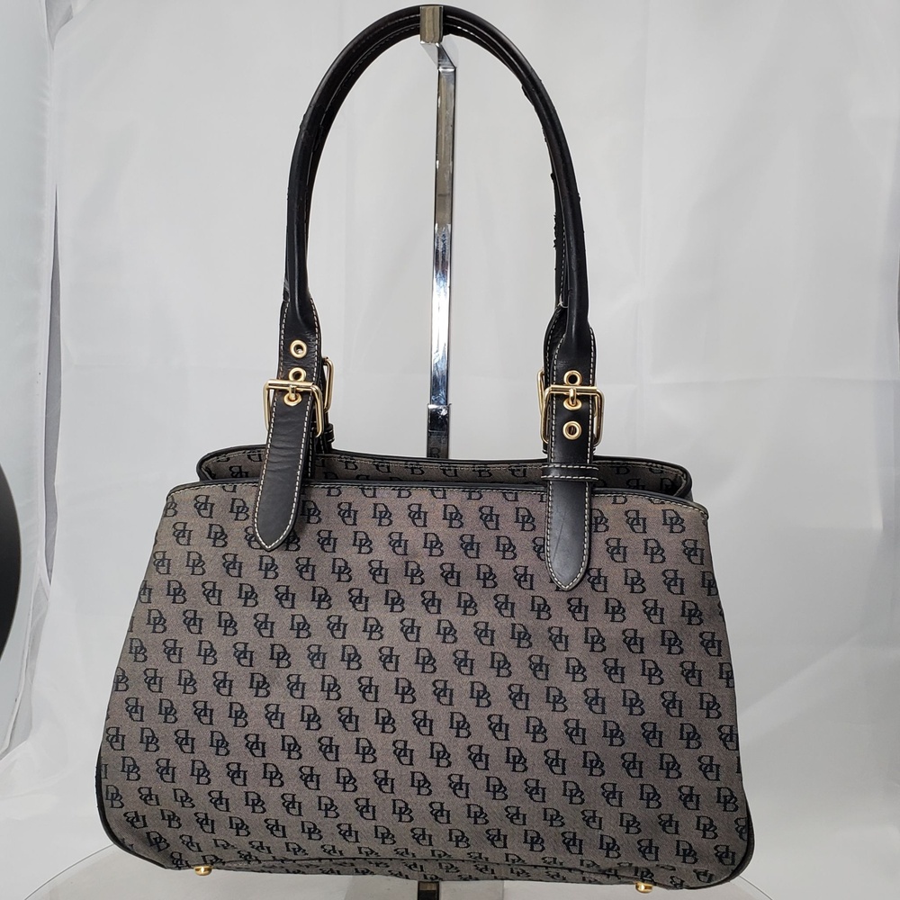 Vintage Y2K Worn Dirty Dooney & Bourke Signature DB Gray Canvas Satchel Tote Bag